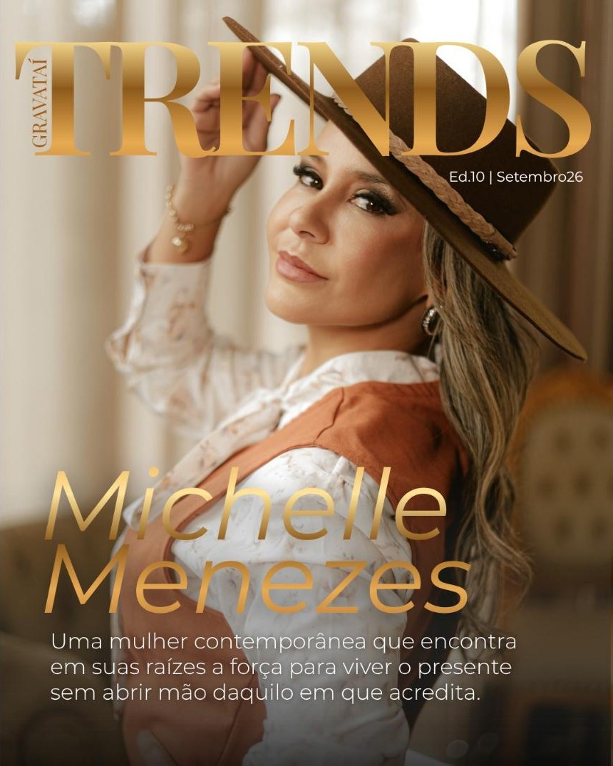 Capa da edição 10 da Gravataí Trends, setembro de 2026: Michelle Menezes de chapéu